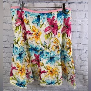 Prestwick & Moore Pink Blue Yellow Tropical Cottagecore Floral Midi Skirt 12